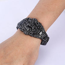 Load image into Gallery viewer, EVER FAITH Black-Tone Austrian Crystal The Great Gatsby Inspired Art Deco Bangle Bracelet Grey
