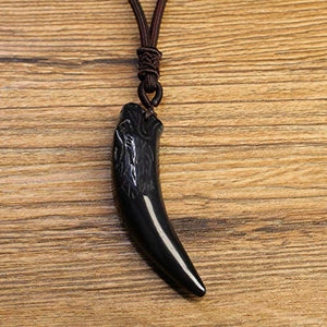 COAI Reiki Healing Wolf Tooth Black Obsidian Genuine Stones Pendant Necklace for Men