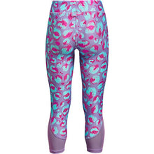 Load image into Gallery viewer, Under Armour Girls' HeatGear Armour Printed Ankle Crop , Planet Purple (576)/Halo Gray , Youth Small

