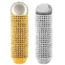Load image into Gallery viewer, 1000 PCS Cupcake Liners 1.25 inches Mini Foil Baking Cups Wrapper Muffin Cases Gold and Silver Tulip Paper Cups for Baby Shower, Birthday Party, Weddings Decorations (Silver,Gold)

