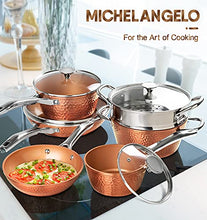 Load image into Gallery viewer, MICHELANGELO Copper Pots and Pans Set, Nonstick Copper Cookware 12 Piece, Hammered Pots and Pans Set, Kitchen Cookware Sets with Fry Pans, Stock Pans, Lids, Cooking Utensils - Induction Compatible
