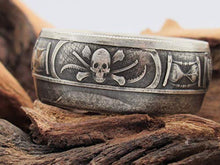Load image into Gallery viewer, Memento Mori Pirate coin ring made from pure silver coin. Can size 7-16
