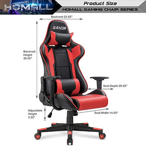 Homall Gaming Office High Back Computer PU Leather Desk PC Racing Executive Ergonomic Adjustable Swivel Task Chair with Headrest and Lumbar Support, Bk/Red