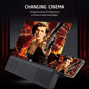 12'' Phone Screen Magnifier with Bluetooth Speaker, 3D HD Movies Amplifier Projector Cell Phone Screen Enlarger with Foldable Stand for iPhone 11 Pro Samsung Galaxy S9 and Other Smartphones