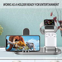 Load image into Gallery viewer, OLEBR Charging Stand Compatible with iWatch 6 and SE Watch Charging Stand for AirPods, iWatch Series 6/SE/5/4/3/2/1,iPhone 11/11 Pro/11 Pro Max/Xs/X Max/XR/X/8/8Plus/7/7 Plus /6S /6S Plus-Silver
