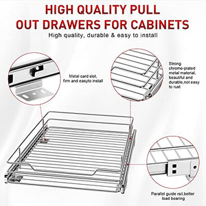 Pull Out Cabinet Organizer, Tksrn Heavy Duty Slide Out Pantry Shelves Sliding Drawer Storage For Kitchen, Bathroom, Home, 12.4" W x 16.5" D, Wire Frame, Chrome Finish