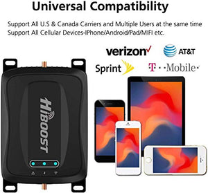 HiBoost Cell Signal Booster for RV, SUV, Vehicle, Van, Compatible All US Carriers- AT&T Sprint Verizon T-Mobile 2G 3G 4G LTE Cell Phone Booster