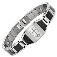 Load image into Gallery viewer, Willis Judd Titanium Magnetic Bracelet Knights Templar Cross Shield Black Carbon Fiber Adjustable
