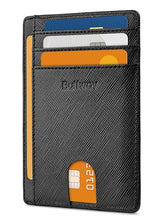 Load image into Gallery viewer, Buffway Slim Minimalist Front Pocket RFID Blocking Leather Wallets for Men and Women - Cross Black

