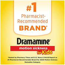 Load image into Gallery viewer, Dramamine Motion Sickness for Kids, Chewable, Dye Free, Grape Flavored, 8 Count
