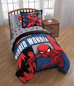 Jay Franco Marvel Spiderman Webbed Wonder 5 Piece Twin Bed Set - Includes Comforter & Sheet Set - Bedding Features Spiderman - Super Soft Fade Resistant Polyester - (Official Marvel Product)