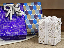 Load image into Gallery viewer, Hallmark Tree of Life Hanukkah Wrapping Paper Bundle with Cut Lines on Reverse, Blue, Gold and White (Pack of 3, 140 sq. ft. ttl.)
