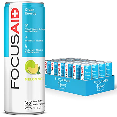 FOCUSAID Energy Blend, Nootropics Drink for Brain Fuel, Alpha-GPC, GABA, B-Complex, Yerba Mate, Green Tea, 100% Clean,100mg Natural Caffeine, 12-oz. cans (Value Pack of 24)