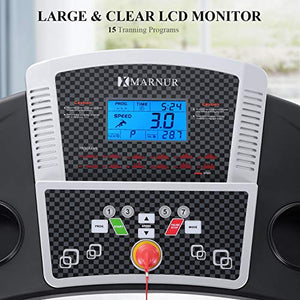 MARNUR Treadmill Electric Folding Treadmills for Home with Incline Portable Motorized Running Machine Heavy Duty Exercise Machine with 15 Preset Programs with Pad/Phone & Cup Holder