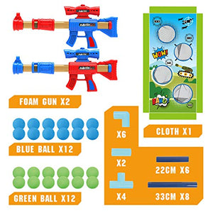 Springflower Shooting Game Toy for 5 6 7 8 9 10+ Years Olds Boys,2pk Foam Ball Popper Air Toy Guns with Standing Shooting Target,24 Foam Balls, Ideal Gift, Compatible with Nerf Toys