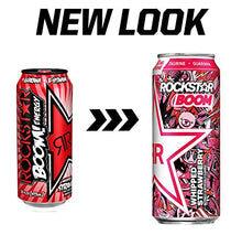 Load image into Gallery viewer, Rockstar, Boom Energy Drink with Caffeine and Taurine 16oz Cans Pack Packaging May Vary, Whipped Strawberry, 12 Count
