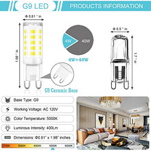 Load image into Gallery viewer, 10 Pack G9 LED Bulb T4 Chandelier Light Bulbs 5000K Daylight, winshine 4W (40W Halogen Replacement) G9 Bi Pin Ceramic Base, 120V AC 360°Beam Angle for, Barthroom Lamp, Crystal Wall Lamp Not-Dimmable
