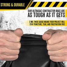 Load image into Gallery viewer, Heavy Duty Contractor Bags by Ultrasac - (VALUE 50 PACK /w TIES), 42 Gallon, 2'9" X 4' - 3 MIL Thick Large Black Industrial Garbage Trashbags for Construction and Commercial use
