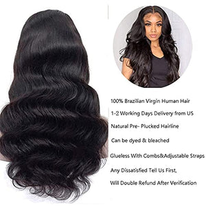 13x4 Body Wave Lace Front Wigs Human Hair Wigs for Black Women Glueless Lace Frontal Wigs Brazilian Virgin Human Hair Pre Plucked Bleached Knots Natural Color Wet and Wavy (30 Inch, Body Wave Wigs)