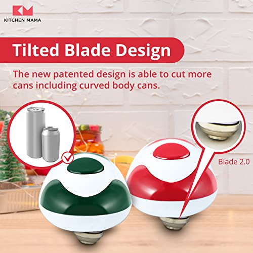 Load image into Gallery viewer, Kitchen Mama Electric Can Opener V2 Christmas Color Edition: Upgraded Blade Opens Any Can Shape - No Sharp Edge, Food-Safe, Handy with Lid Lift, Battery Operated & Handheld (Bundle Red & Army Green)