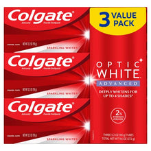 Load image into Gallery viewer, Colgate Optic White Advanced Teeth Whitening Toothpaste with Fluoride, 2% Hydrogen Peroxide, Sparkling White - 3.2 Ounce (3 Pack)
