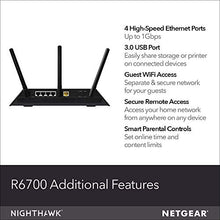 Load image into Gallery viewer, NETGEAR Nighthawk Smart Wi-Fi Router, R6700 - AC1750 Wireless Speed Up to 1750 Mbps | Up to 1500 Sq Ft Coverage &amp; 25 Devices | 4 x 1G Ethernet and 1 x 3.0 USB Ports | Armor Security
