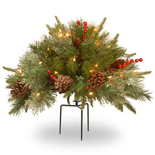 National Tree Company 'Feel Real' Pre-lit Artificial Christmas Urn Filler | Flocked with Mixed Decorations and Pre-strung LED Lights with Stand | Colonial - 18 Inch