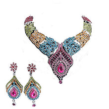 Load image into Gallery viewer, Women's Elegant Austrian Crystal Statement Necklace Earrings Jewelry Set for Wedding Dress and Boxes (Silver Colorful)
