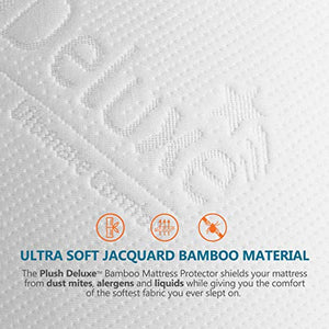 PlushDeluxe Premium Bamboo Mattress Protector – Waterproof, Hypoallergenic & Ultra Soft Breathable Bed Mattress Cover for Maximum Comfort & Protection - PVC, Phthalate & Vinyl-Free (King Size)