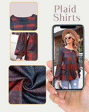 Load image into Gallery viewer, Hibluco Womens Plaid Shirts Long Puff Sleeve Peplum Tops Babydoll Blouses Red
