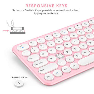 Wireless Keyboard and Mouse Combo, Jelly Comb 2.4G Slim Ergonomic Quiet Keyboard and Mouse with Round Keys for Windows, Laptop, PC, Notebook-White and Pink