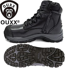 Load image into Gallery viewer, OUXX Work Boots for Men, Waterproof Steel Toe YKK Zipper Non-Slip Rubber Leather Shoes, Puncture-Proof, Breathable, Comfortable(Black, OX020, US 7.5)
