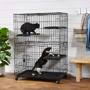 AmazonBasics Large 3-Tier Cat Cage Playpen Box Crate Kennel - 36 x 22 x 51 Inches, Black