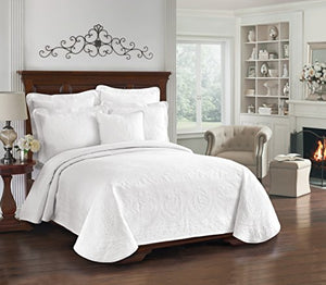 Historic Charleston King Charles Bedding Coverlet Bedspread, Luxurious, Embossed, Matelasse, 100% Cotton, King, White