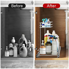 Load image into Gallery viewer, Under Sink Cabinet Organizer, Tksrn Pull Out Organizer Kitchen Under Sink Slide Out Storage Shelf with 2 Tier Sliding Wire Drawer - 12.6W x 16.5D x 13H - Request at Least 13 inch Cabinet Opening
