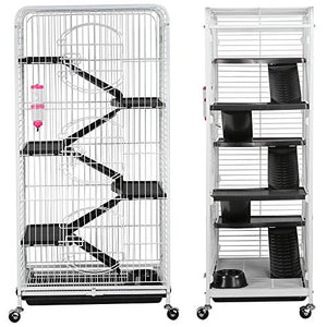 YAHEETECH Multi Levels Rolling Large Ribbit Bunny Cage - 52-inch Pet Ferret Chinchilla Squirrels Cage Small Animals Hutch w/ 3 Front Doors/Bowl/Water Bottle White