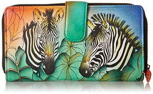 Anna by Anuschka Hand Painted Leather | Two Fold Wallet/Clutch | Zebra Safari