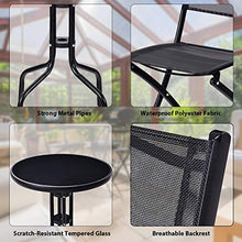 Load image into Gallery viewer, Giantex 3 Pcs Bistro Set Garden Backyard Round Table Folding Chairs, with Rust-Proof Steel Frames &amp; Reinforced Glass Design Outdoor Patio Furniture, Black
