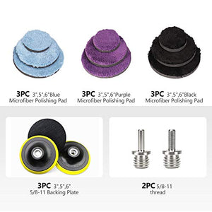 SPTA Microfiber Polishing Pads, 14pcs 3" 5" 6" Microfiber Buffing Pad Kits Removing Wax Buffer Pads Microfiber Cutting Disc Micro Fiber for DA/RO Car Polisher Polishing,Buffing,Waxing and Cleaning