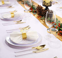 Load image into Gallery viewer, NERVURE 100Pieces White with Gold Rim Plastic Plates- 7.5inch Disposable Gold Salad/Dessert Plates-Ideal for Weddings&amp; Parties
