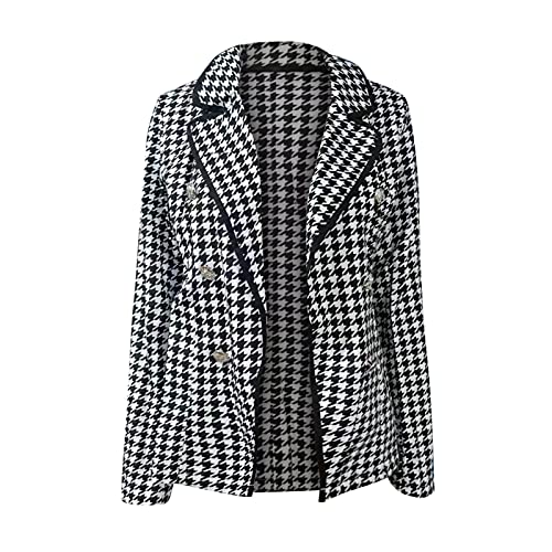 Load image into Gallery viewer, Women Houndstooth Cardigan, Fashion Casual Slim Fit Long Sleeve Blouses Top Fall Attire Print Button Down Suit Coat Black
