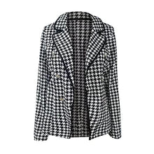 Load image into Gallery viewer, Women Houndstooth Cardigan, Fashion Casual Slim Fit Long Sleeve Blouses Top Fall Attire Print Button Down Suit Coat Black
