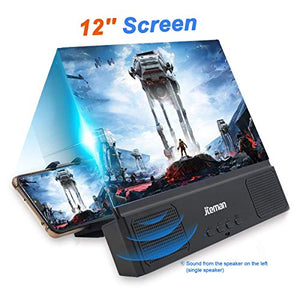 jteman 12'' 3D Mobile Phone Screen Magnifier with Bluetooth Speaker+12'' Curved Screen Magnifier Mobile Projector Screen for Movies, Videos, Gaming Foldable Phone Stand for iPhone and All Smartphones