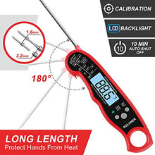 Load image into Gallery viewer, KULUNER TP-01 Waterproof Digital Instant Read Meat Thermometer with 4.6” Folding Probe Backlight &amp; Calibration Function for Cooking Food Candy, BBQ Grill, Liquids,Beef（Red）
