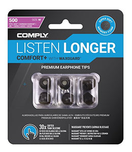 Comply Comfort Plus Tsx-500 Memory Foam Earphone Tips, Noise Reducing Replacement Earbud Tips, Secure Fit (S/M/L, 3 Pairs), 29-50200-11, Black