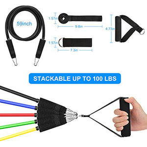 Resistance Bands Set, Exercise Bands with Handles Attached 5 Resistance Bands, Handles, Legs Ankle Straps & Door Anchor, Carry Bag, Fitness Bands for Men Women Resistance Training, Physical Therapy