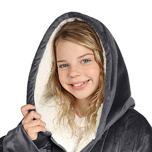 THE COMFY Original Quarter Zip | Oversized Microfiber & Sherpa Wearable Blanket with Zipper, Seen On Shark Tank, One Size Fits All Charcoal