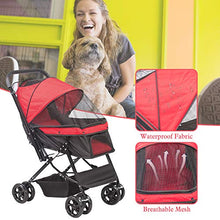 Load image into Gallery viewer, LONABR Folding Dog Stroller Travel Cage Stroller for Pet Cat Kitten Puppy Carriages - Large 4 Wheels Elite Jogger - Single or Multiple Pets (Red - 1 cage)

