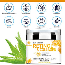 Load image into Gallery viewer, Retinol Collagen Cream with Hyaluronic Acid for Face Moisturizing and Anti Aging; Facial Moisturizer for Firming Skin Anti-Wrinkle Reduce Fine Lines with Vitamin C+E Natural-Ingredient Designed by USA Day&amp;Night for Men &amp; Women
