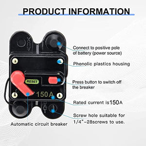 FROGBRO 150A Manual Reset Circuit Breaker Resettable Fuse Holder 12V-24V DC for Auto Car Marine Boat Motor Audio Inline Fuse and Home Solar System Amp (HX-AT002)